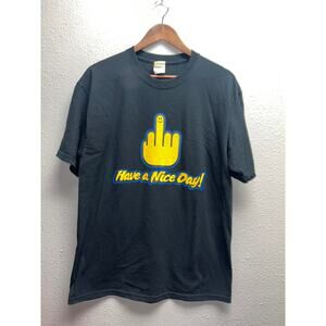 Vintage Middle Finger Shirt Smiley Face Have A Nice Day Graphic Black Tee L